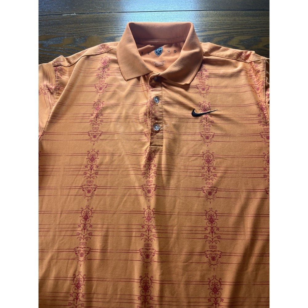 Nike Dri Fit Mens Polo Golf Orange Red Floral Stretch Shirt Size Small